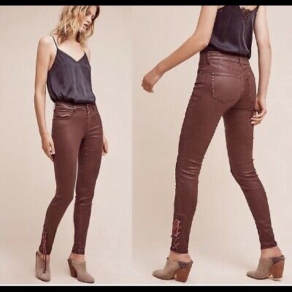 Pilcro and the Letterpress Wine Maroon Waxed Jeans size 27 - Picture 1 of 12
